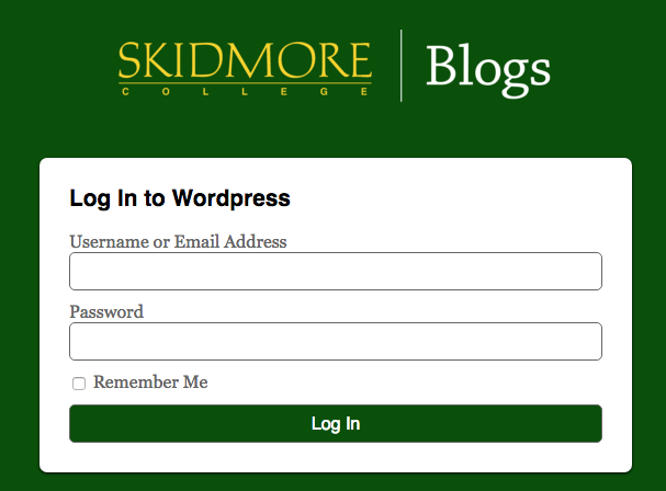 Skidmore Blogs login page